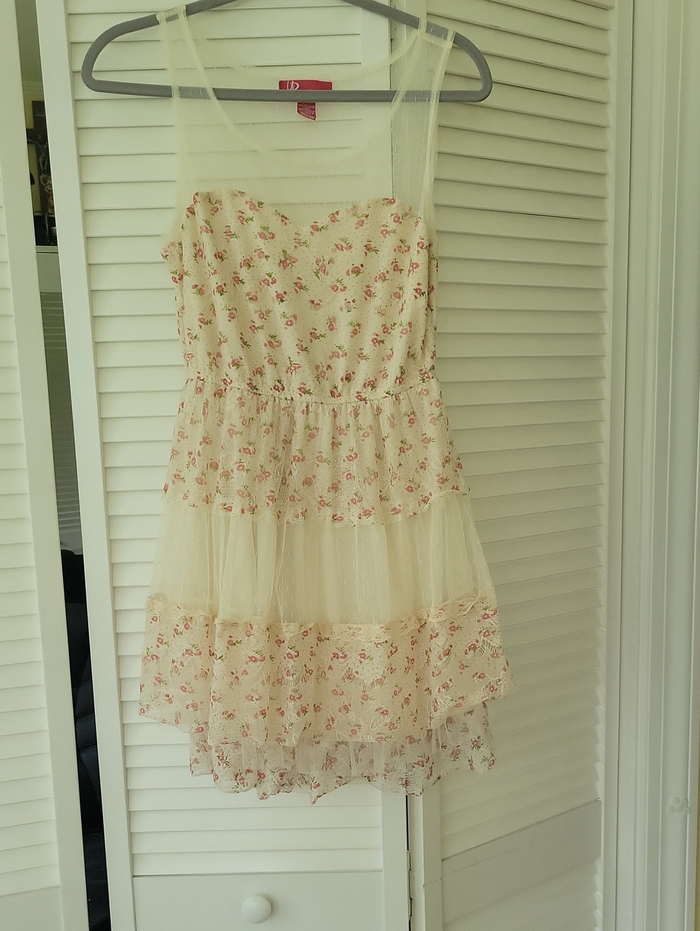 Ultra Pink Cream Mini Dress with Pink Floral Print